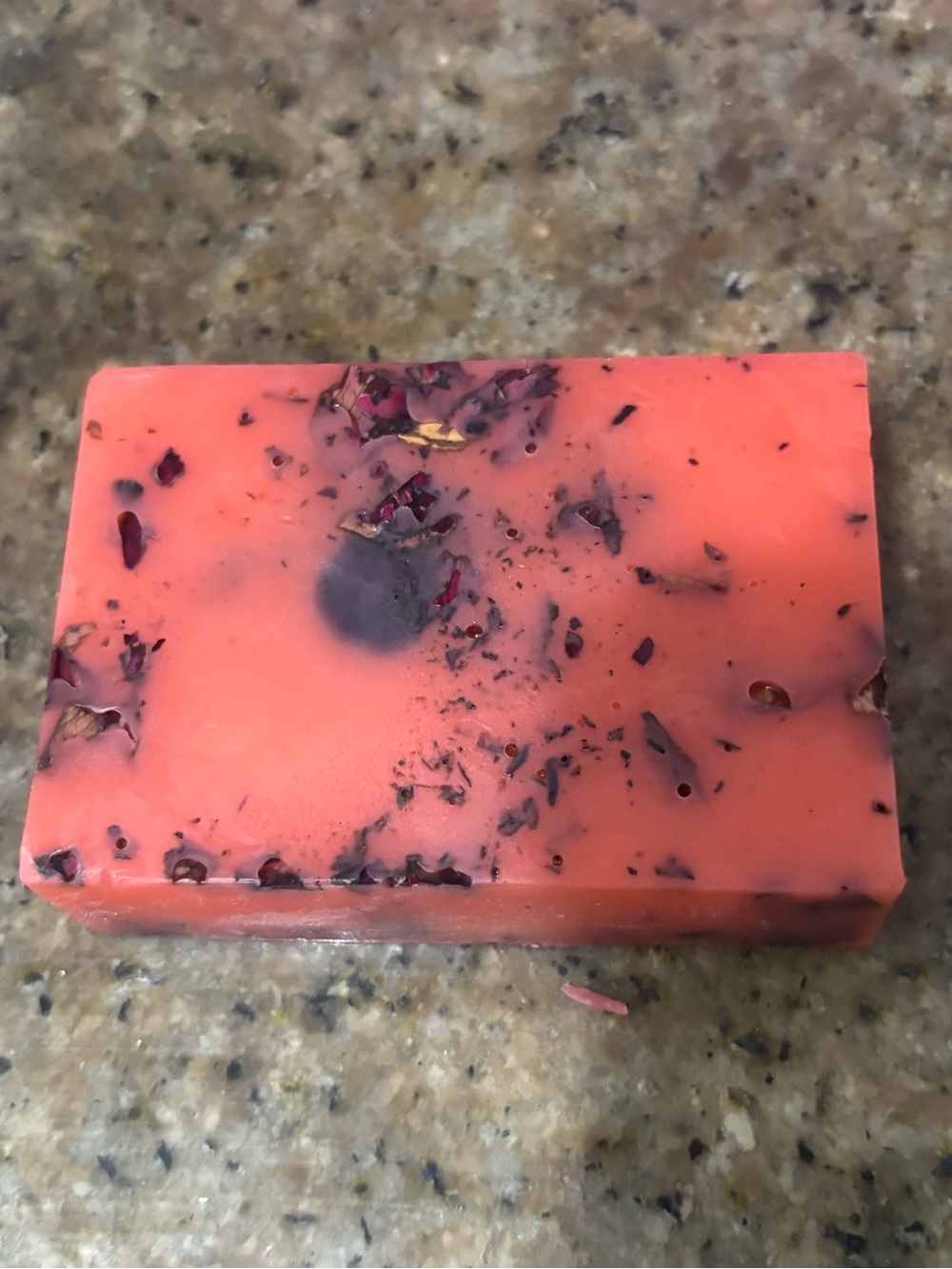 Handmade Rose Petal Soap Bar in Coral Pink with cinnamon oils